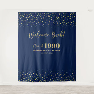 Gold & Navy Confetti Class Reunion Party Backdrop