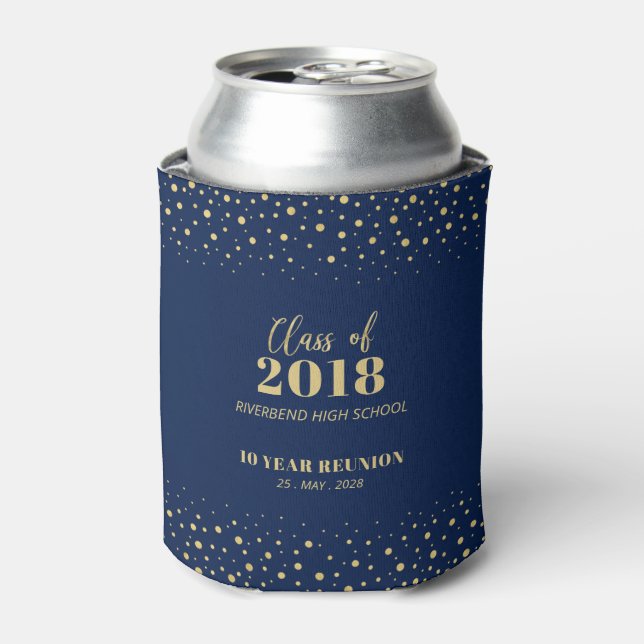 Gold & Navy Confetti Class Reunion Party Favor Can Can Cooler (Can Front)