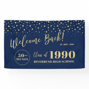 Gold & Navy Confetti Class Reunion Party Welcome Banner