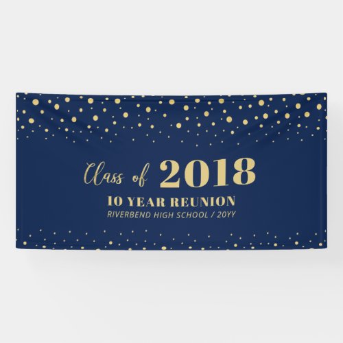 Gold  Navy Confetti Class Reunion Party Welcome Banner