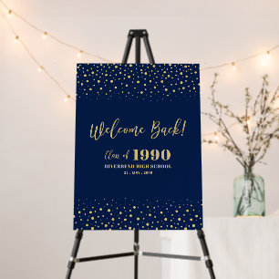 Gold & Navy Confetti Class Reunion Party Welcome Foam Board