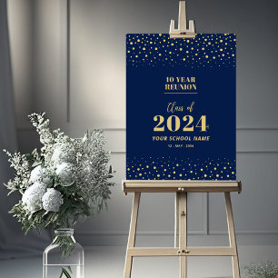 Gold & Navy Confetti Class Reunion Party Welcome Foam Board