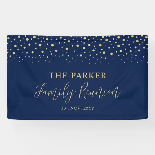 Gold  Navy Confetti Family Reunion Party Welcome Banner