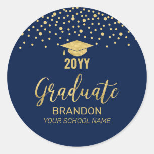 Gold Navy Confetti Graduation Party Favor Classic Round Sticker