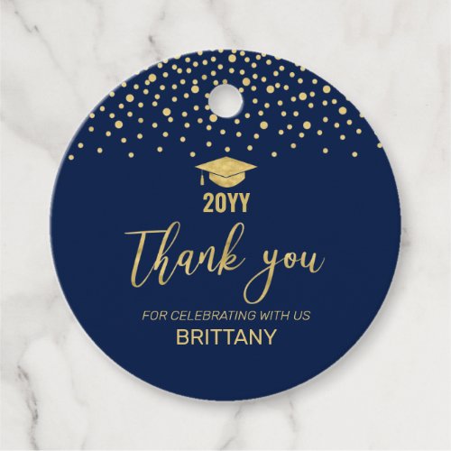 Gold  Navy Confetti Graduation Party Thank you Favor Tags