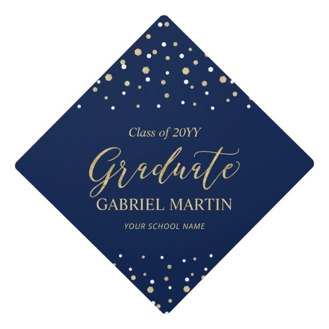 Gold & Navy Confetti Graduation Tassel Topper (Front)