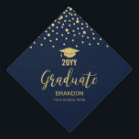 Gold & Navy Confetti Graduation Tassel Topper<br><div class="desc">This modern graduation topper features gold typography "2022 Graduate" and a graduation cap graphic with confetti on a navy blue background. You can personalize the text. More color options and grad party supplies are available at my shop BaraBomDesign.</div>