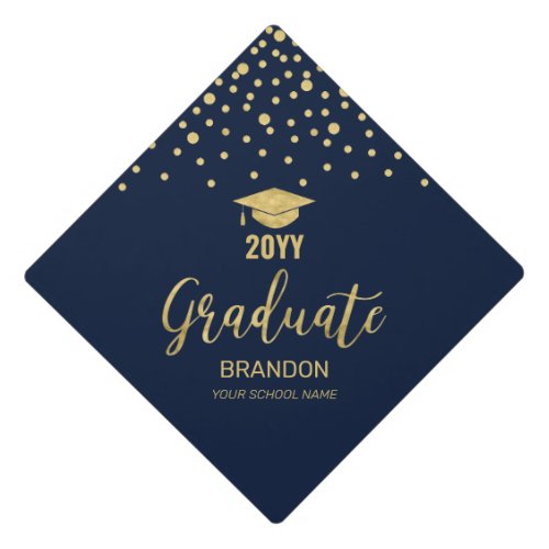 Gold & Navy Confetti Graduation Tassel Topper