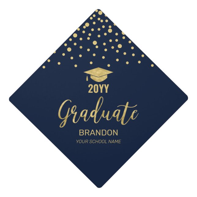 Gold & Navy Confetti Graduation Tassel Topper (Front)