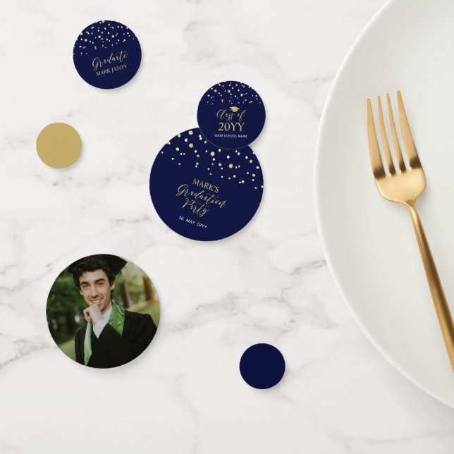 Gold Navy Confetti Modern Graduation Party Decor (Group)