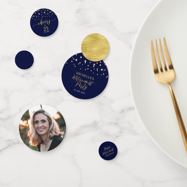 Gold & Navy Confetti Modern Retirement Party Decor (Group)
