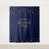 Gold & Navy Confetti Retirement Party Backdrop