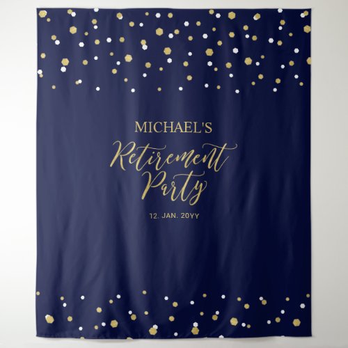 Gold  Navy Confetti Retirement Party Backdrop