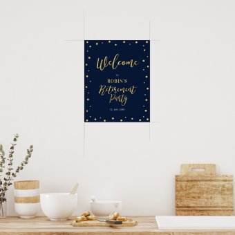 Gold &amp; Navy Confetti Retirement Party Welcome Sign | Zazzle