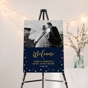 Gold & Navy Confetti Wedding Anniversary Welcome Foam Board