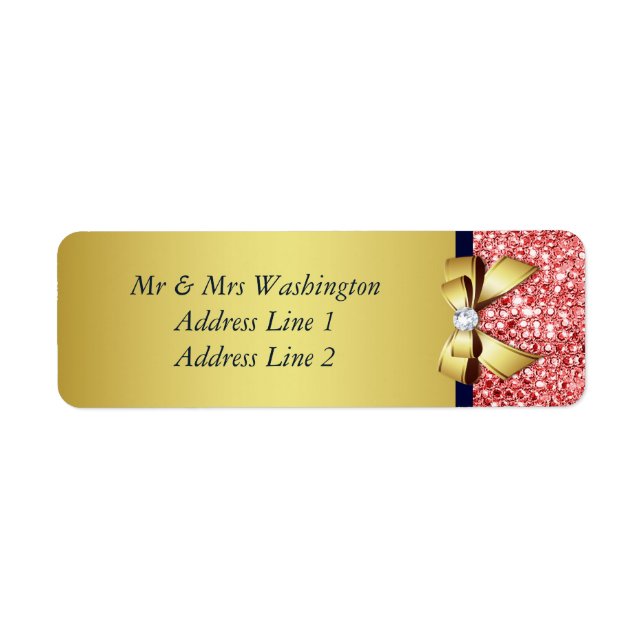 Gold Navy Coral Sequins Diamonds Bow Label (Front)