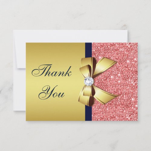 Gold Navy Coral Sequins Diamonds Bow Thank You