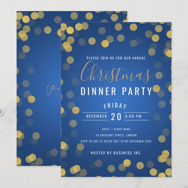 Gold & Navy Corporate Christmas Dinner Party Invitation (Front/Back)