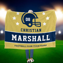 Gold Navy Custom Football Name Number Fleece Blanket