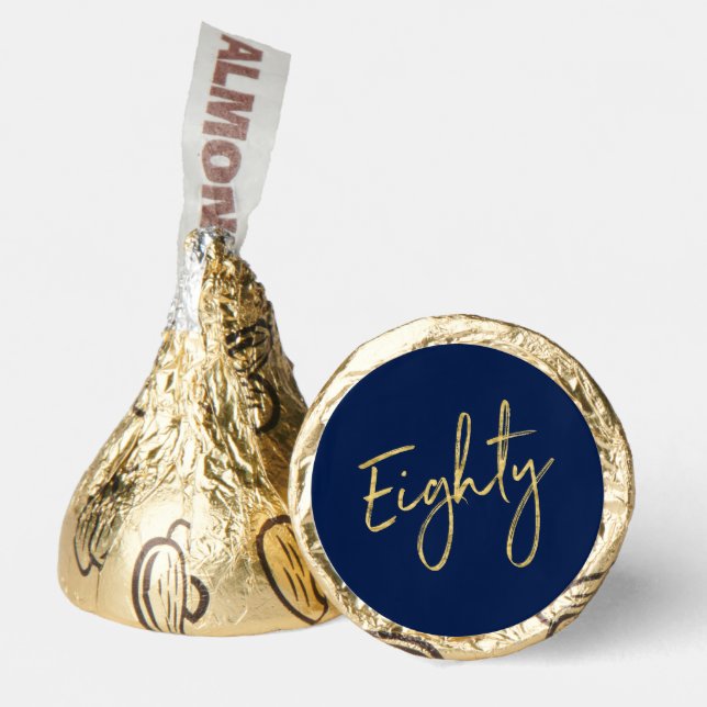 Gold & Navy Eighty Lettering 80th Birthday Party Hershey®'s Kisses® (Front)