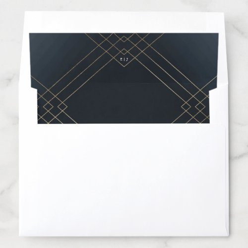 Gold Navy Elegance Diamond Geo Deco Wedding Envelope Liner