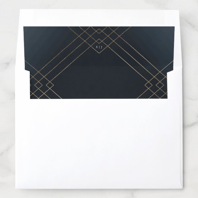 Gold Navy Elegance Diamond Geo Deco Wedding Envelope Liner (In Envelope)