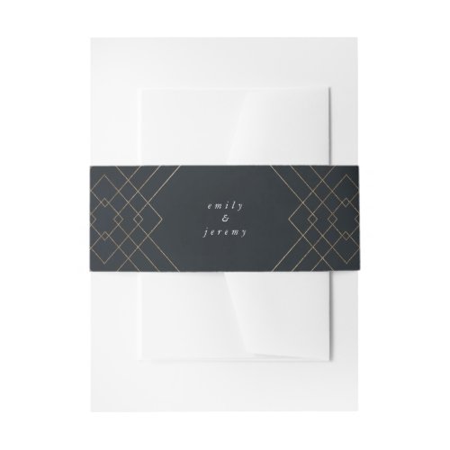 Gold Navy Elegance Diamond Geo Deco Wedding Invitation Belly Band