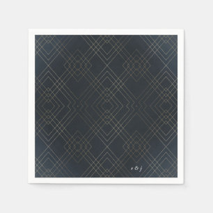 Gold Navy Elegance Diamond Geo Deco Wedding Napkins