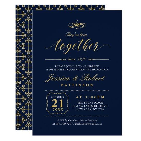 Gold & Navy | Elegant 50th Wedding Anniversary Invitation | Zazzle.com