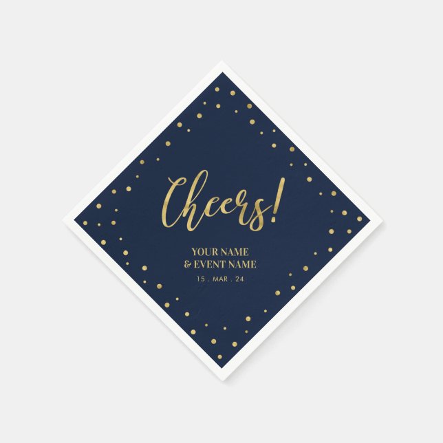 Gold & Navy Elegant Classic Cheers Birthday Party Napkins (Corner)