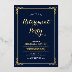 Gold & Navy   Elegant Classy Retirement Party Foil Invitation