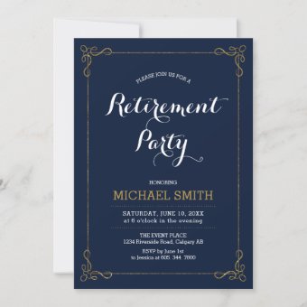 Gold & Navy | Elegant Classy Retirement Party Invitation | Zazzle