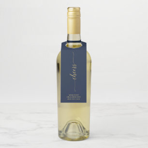 Gold & Navy Elegant Minimal Lettering Cheers Party Bottle Hanger Tag