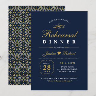 Gold & Navy | Elegant Rehearsal Dinner Invitation