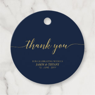 Gold & Navy Elegant Script Party Favor Thank you Tags