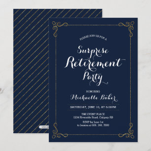 Gold & Navy   Elegant Surprise Retirement Party Invitation