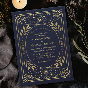Gold Navy Elegant Tarot Card Wedding Invitation
