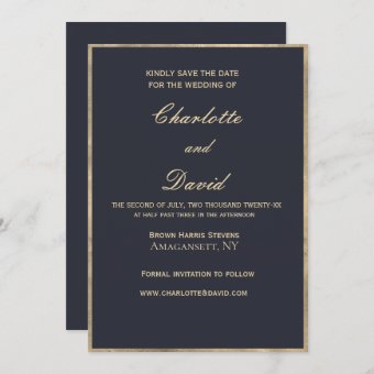 Gold & Navy |Elegant Wedding Save The Date | Zazzle