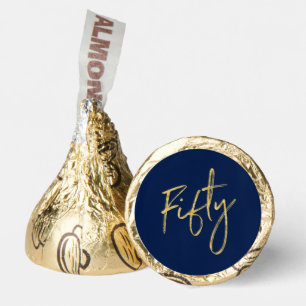 Gold & Navy Fifty Lettering 50th Birthday Party Hershey®'s Kisses®