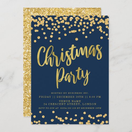Gold Navy Glitter Business Corporate Christmas Invitation