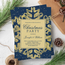 Gold & Navy Glitter Elegant Xmas Holiday Party    Invitation