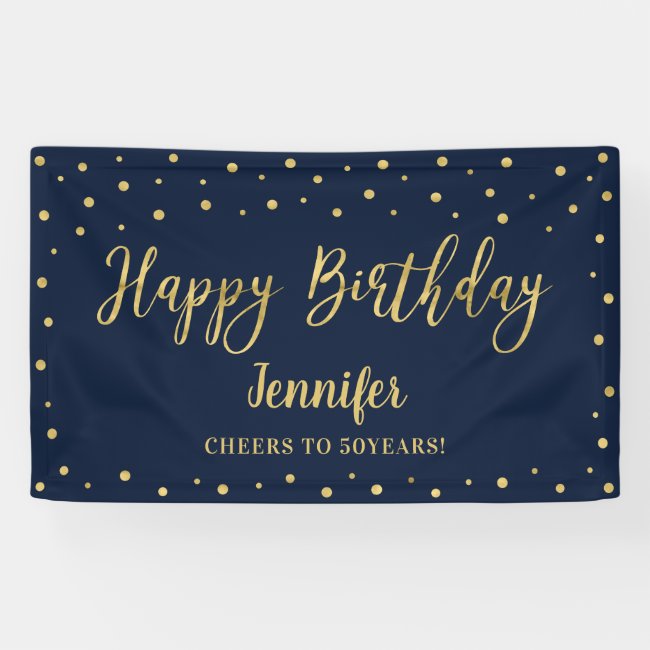 Gold & Navy Happy Birthday Party Banner