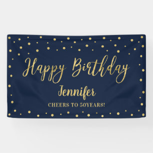 Gold & Navy Happy Birthday Party Banner