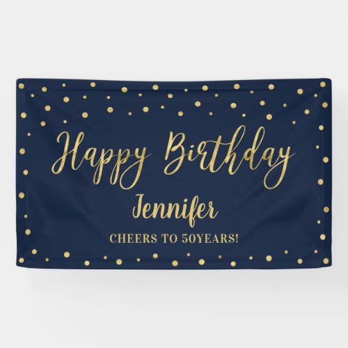 Gold & Navy Happy Birthday Party Banner