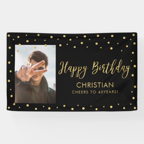 Gold  Navy  Happy Birthday Photo Banner