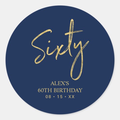 Gold & Navy Lettering Sixty 60th Birthday Favor