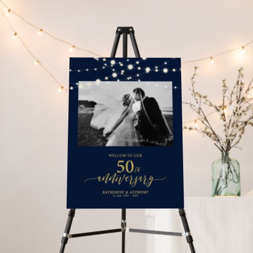 Gold  Navy Lights Wedding Anniversary Welcome Foam Board