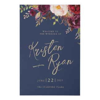 Gold Navy Marsala Wedding Welcome Sign Lucy