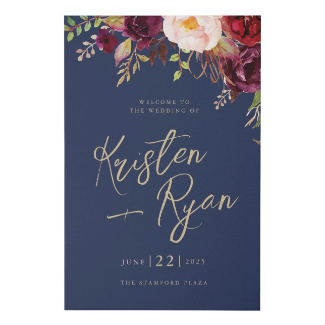 Gold Navy Marsala Wedding Welcome Sign Lucy (Front)