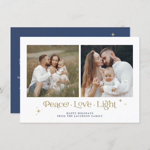 Gold Navy Menorah Peace Love Light Hanukkah Card